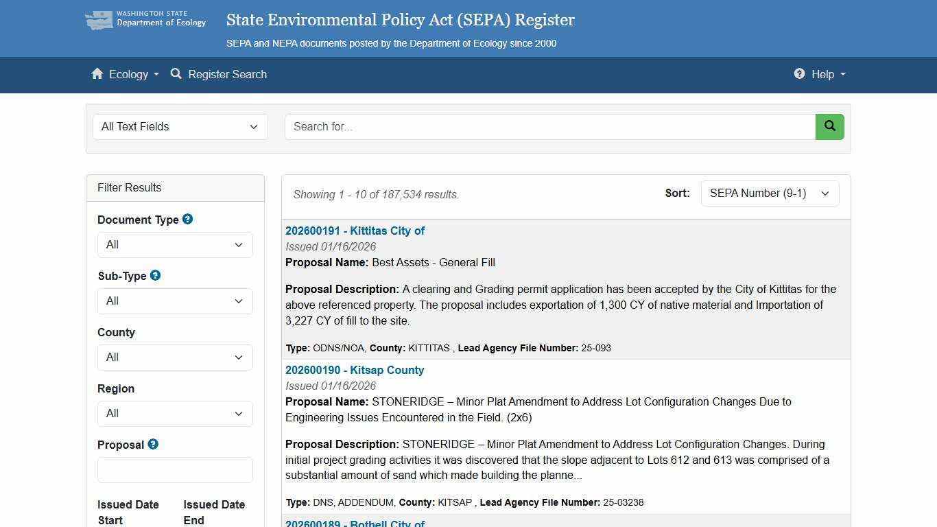SEPA Register - Search, Results Page 1